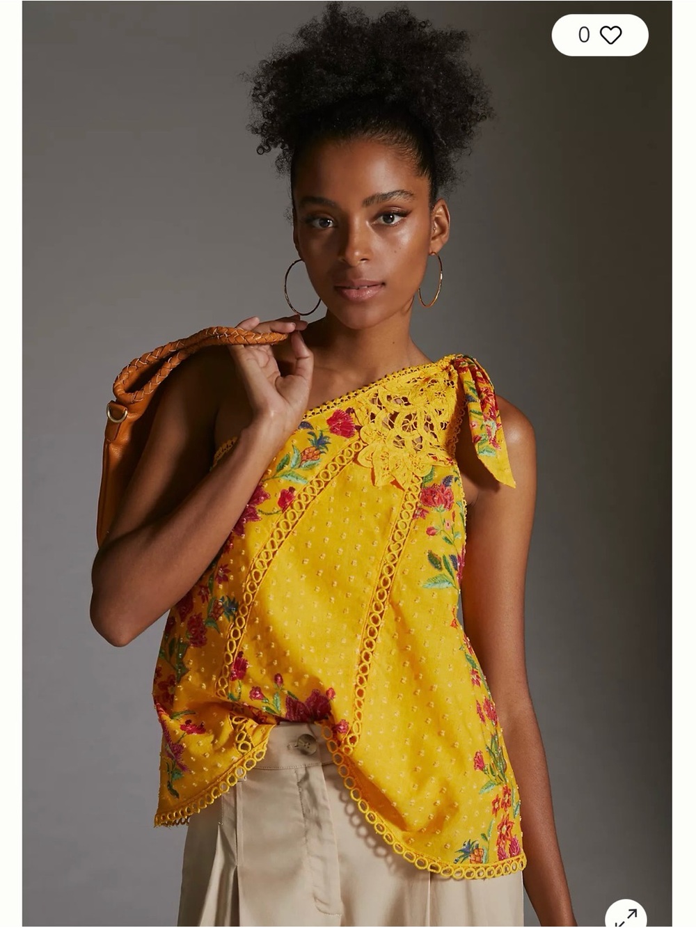 Farm Rio Yellow Floral One-Shoulder Women's Top